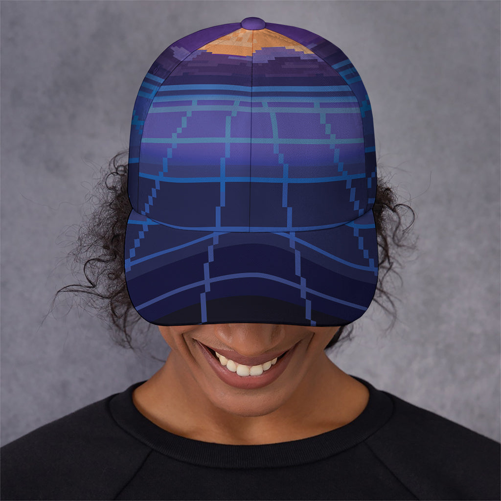8-Bit Pixel Digital Landscape Print Baseball Cap