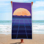 8-Bit Pixel Digital Landscape Print Beach Towel