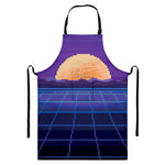 8-Bit Pixel Digital Landscape Print Bib Apron With Pocket