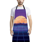 8-Bit Pixel Digital Landscape Print Bib Apron With Pocket