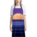 8-Bit Pixel Digital Landscape Print Bib Apron With Pocket
