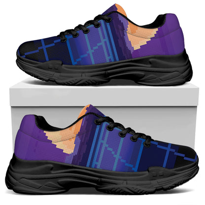 8-Bit Pixel Digital Landscape Print Black Chunky Shoes