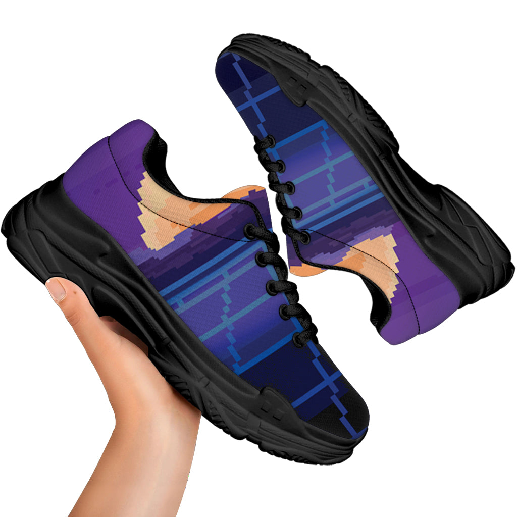 8-Bit Pixel Digital Landscape Print Black Chunky Shoes