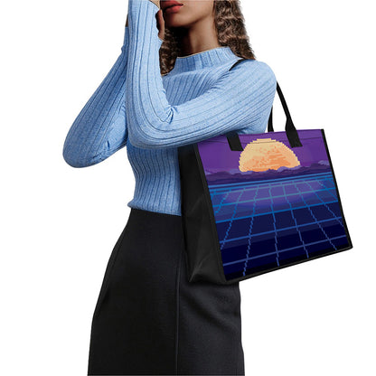8-Bit Pixel Digital Landscape Print Canvas Tote Bag