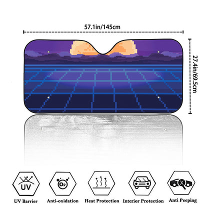 8-Bit Pixel Digital Landscape Print Car Windshield Sun Shade