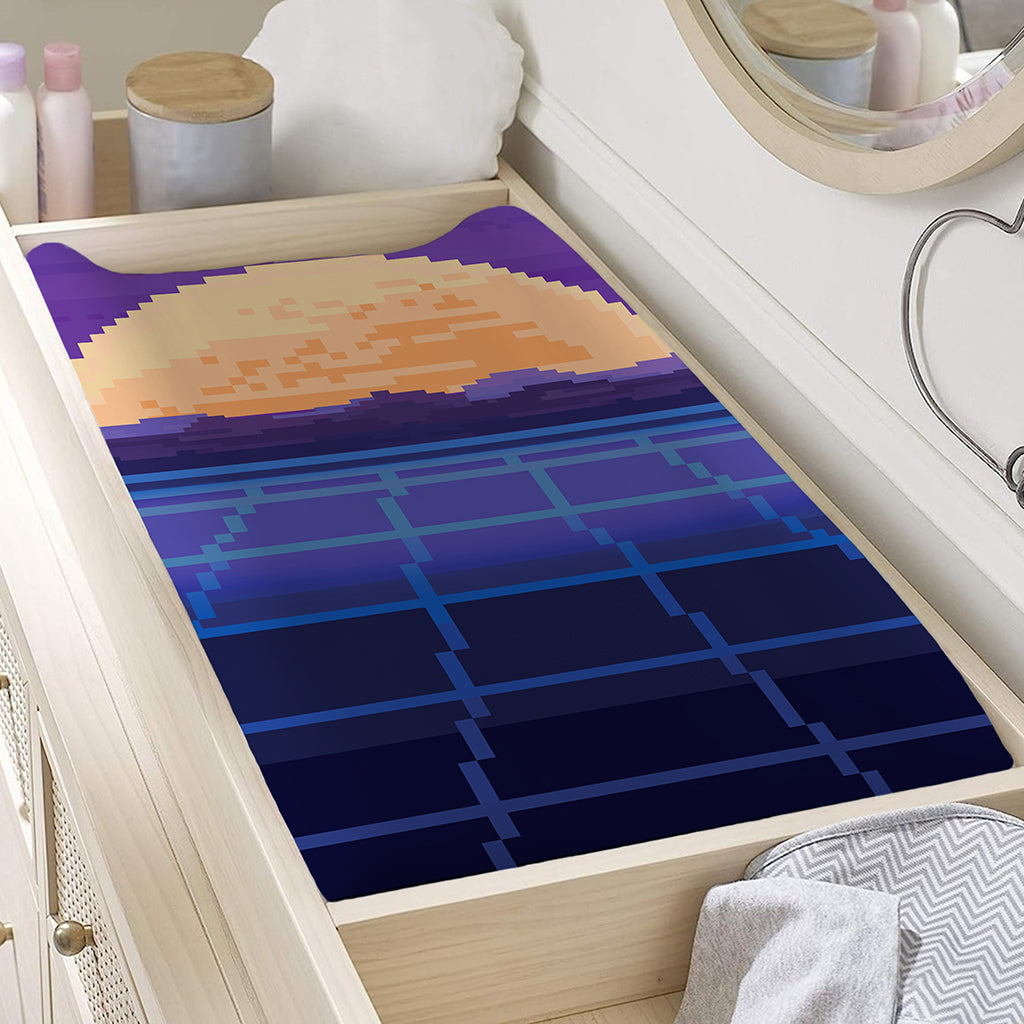 8-Bit Pixel Digital Landscape Print Changing Pad Cover
