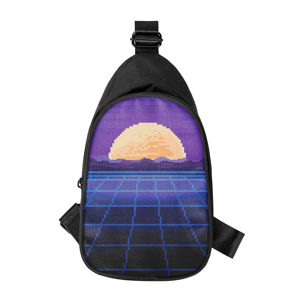 8-Bit Pixel Digital Landscape Print Chest Bag