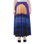 8-Bit Pixel Digital Landscape Print Chiffon Maxi Skirt