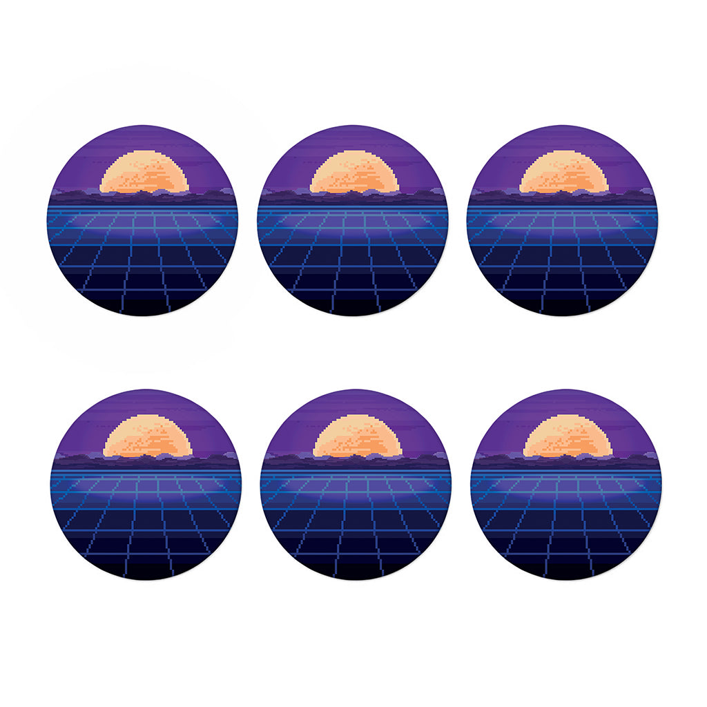 8-Bit Pixel Digital Landscape Print Coaster Set