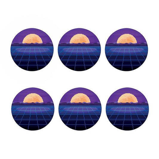 8-Bit Pixel Digital Landscape Print Coaster Set