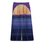 8-Bit Pixel Digital Landscape Print Cotton Front Slit Maxi Skirt