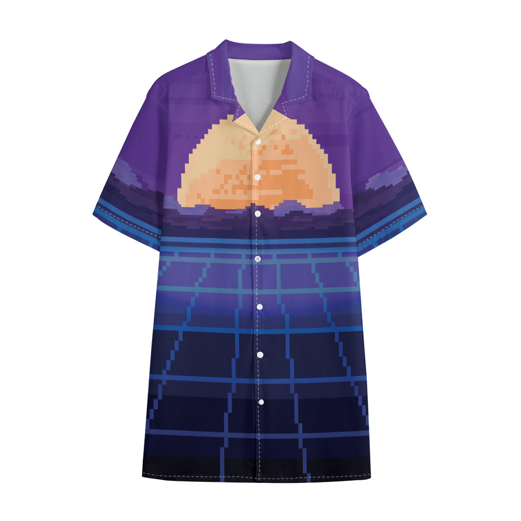 8-Bit Pixel Digital Landscape Print Cotton Hawaiian Shirt