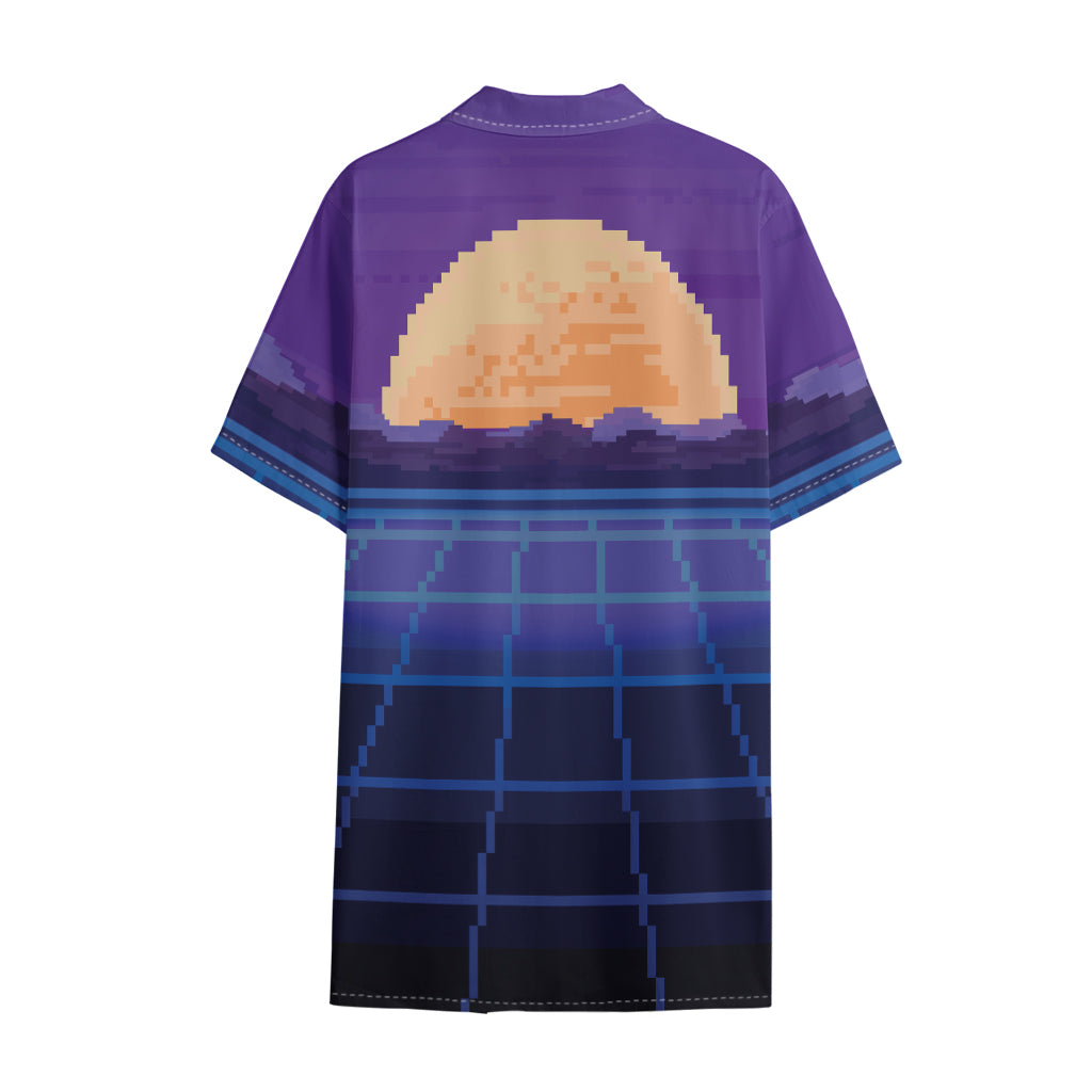 8-Bit Pixel Digital Landscape Print Cotton Hawaiian Shirt