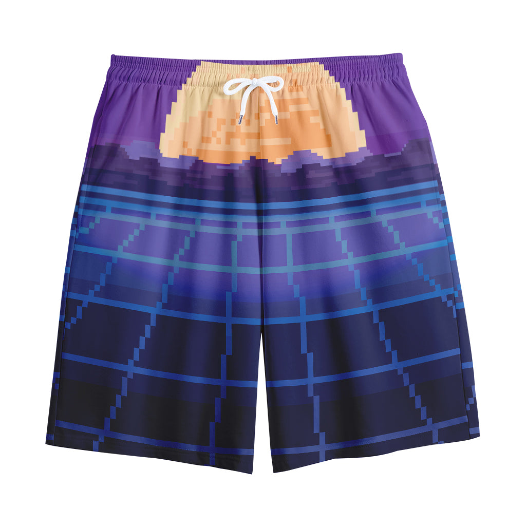 8-Bit Pixel Digital Landscape Print Cotton Shorts