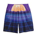8-Bit Pixel Digital Landscape Print Cotton Shorts