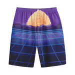 8-Bit Pixel Digital Landscape Print Cotton Shorts