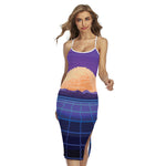 8-Bit Pixel Digital Landscape Print Cross Back Cami Dress