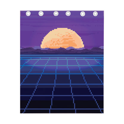 8-Bit Pixel Digital Landscape Print Curtain