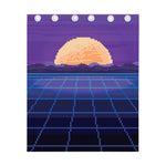 8-Bit Pixel Digital Landscape Print Curtain