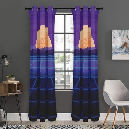 8-Bit Pixel Digital Landscape Print Curtain