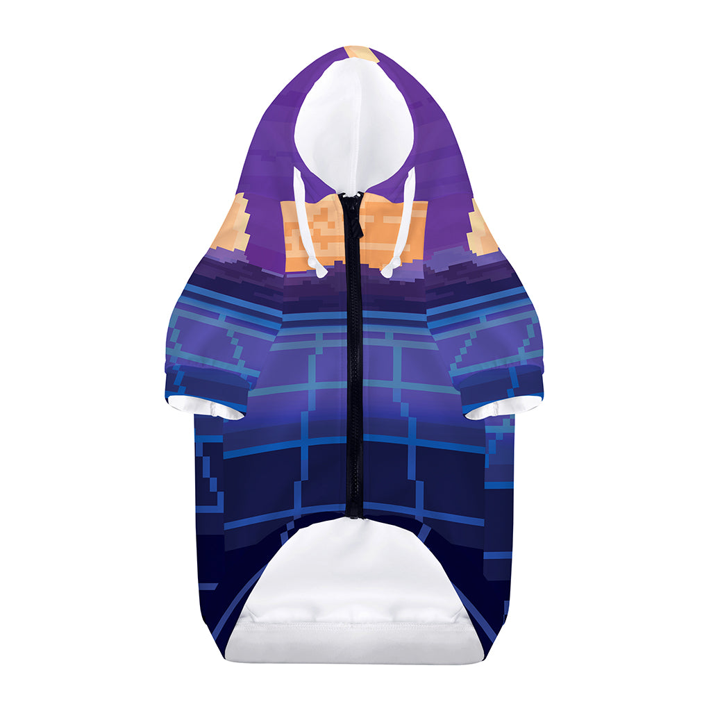 8-Bit Pixel Digital Landscape Print Dog Zip Up Hoodie