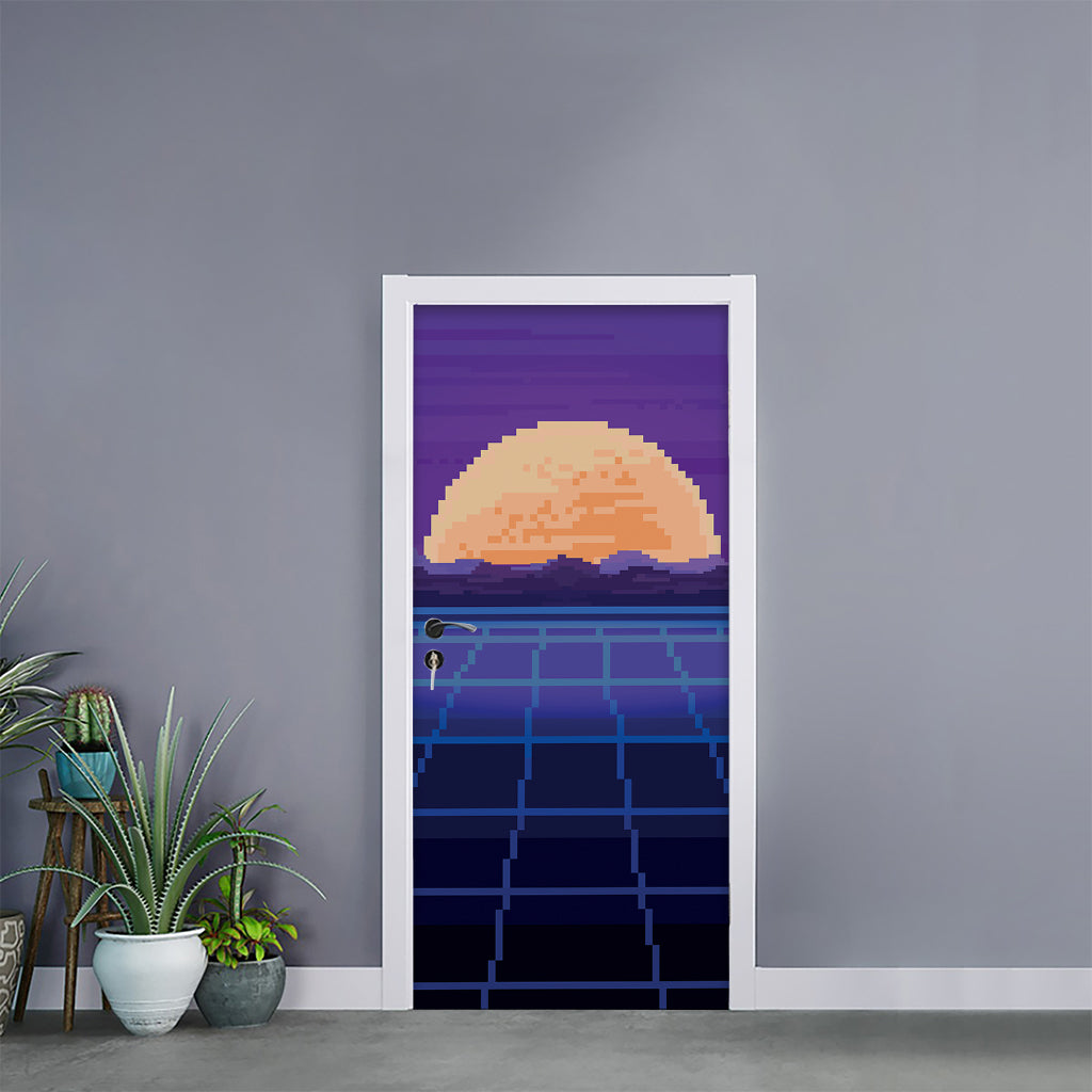 8-Bit Pixel Digital Landscape Print Door Sticker