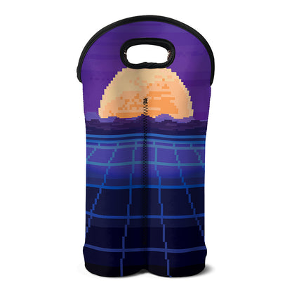 8-Bit Pixel Digital Landscape Print Double Neoprene Wine Tote