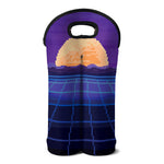 8-Bit Pixel Digital Landscape Print Double Neoprene Wine Tote