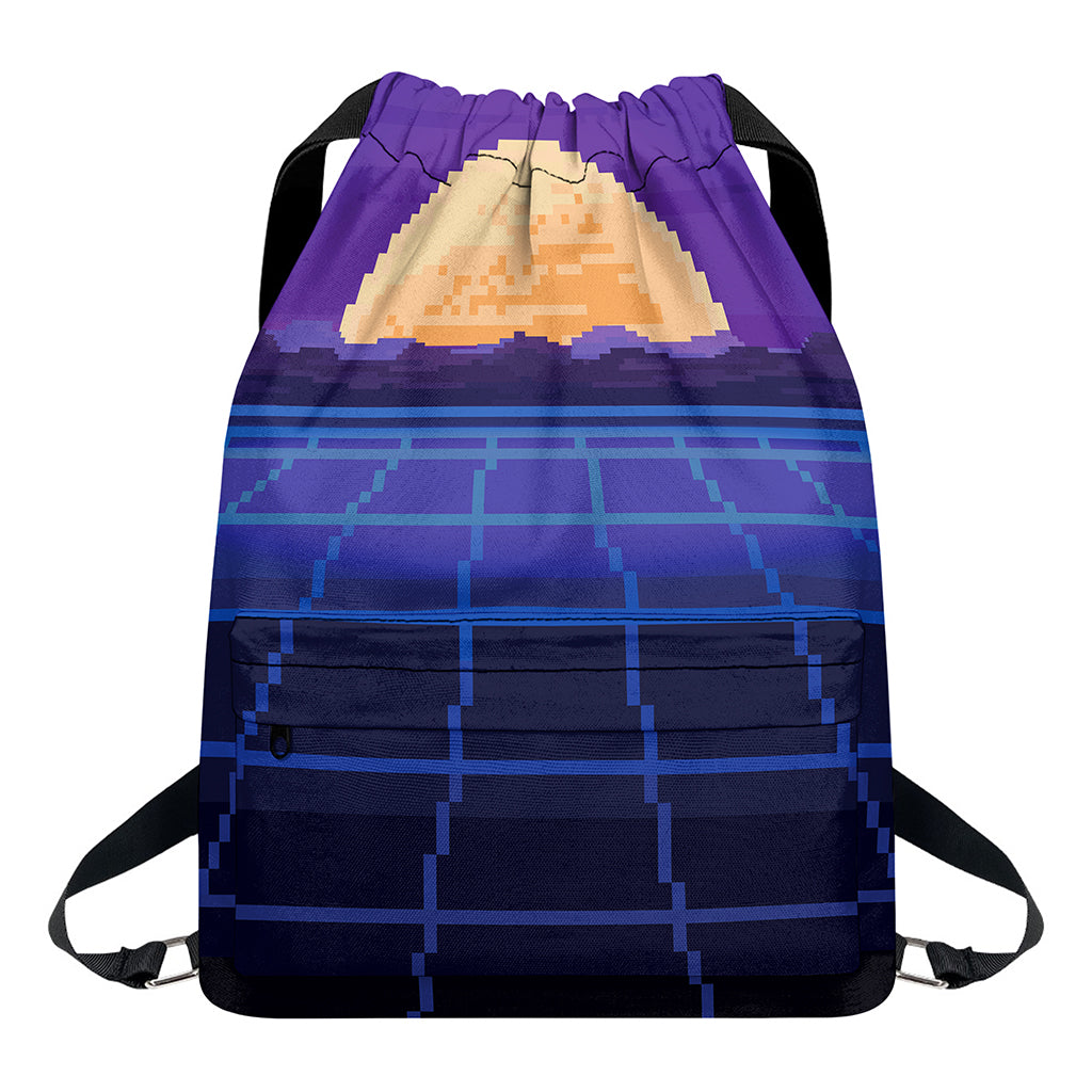 8-Bit Pixel Digital Landscape Print Drawstring Backpack