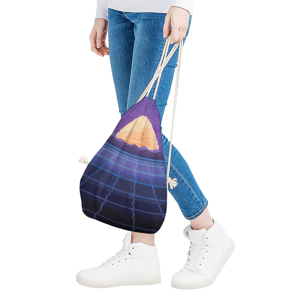 8-Bit Pixel Digital Landscape Print Drawstring Bag