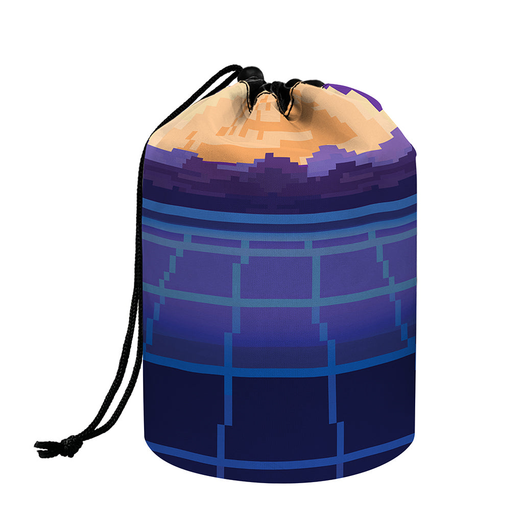 8-Bit Pixel Digital Landscape Print Drawstring Makeup Bag
