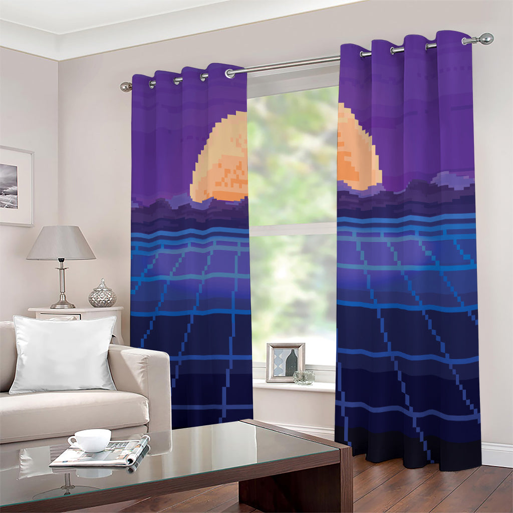 8-Bit Pixel Digital Landscape Print Extra Wide Grommet Curtains