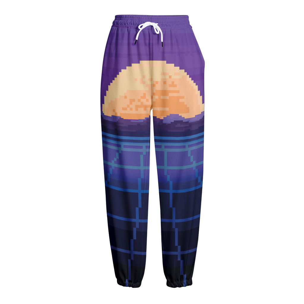 8-Bit Pixel Digital Landscape Print Fleece Lined Knit Pants