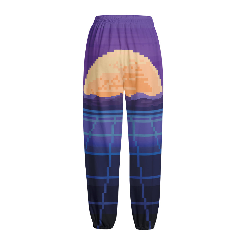 8-Bit Pixel Digital Landscape Print Fleece Lined Knit Pants