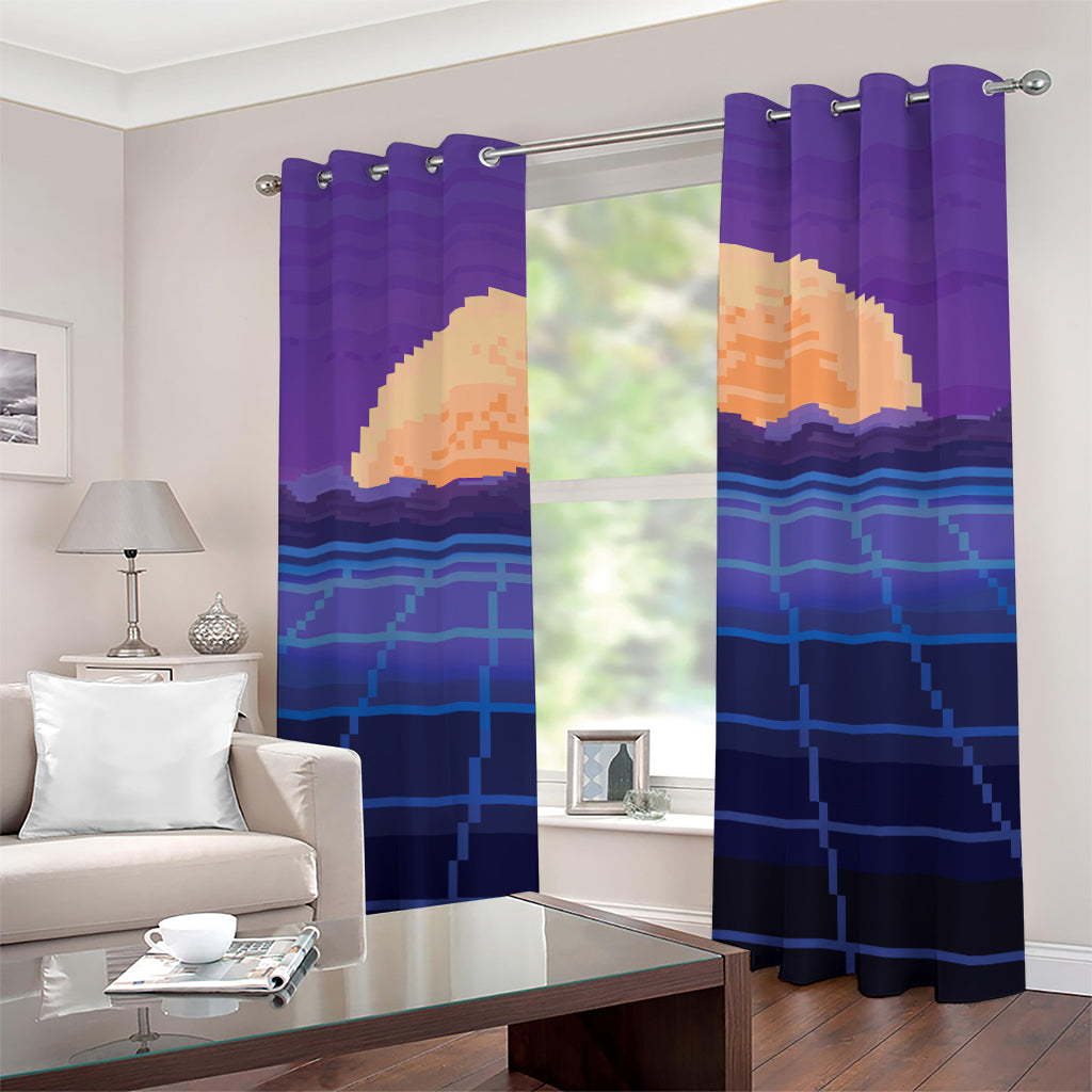 8-Bit Pixel Digital Landscape Print Grommet Curtains