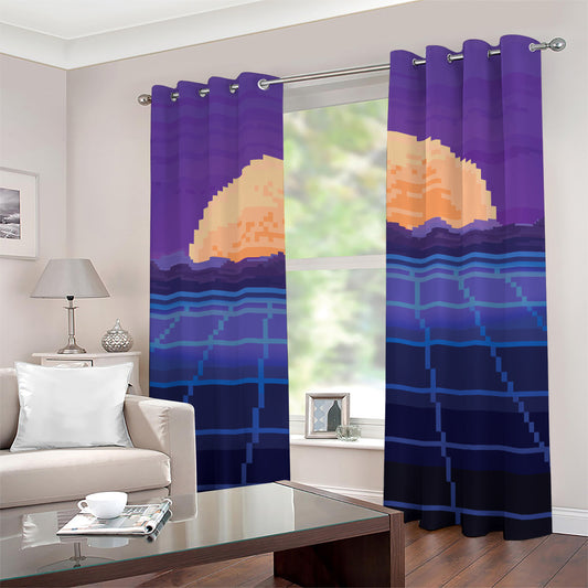 8-Bit Pixel Digital Landscape Print Grommet Curtains