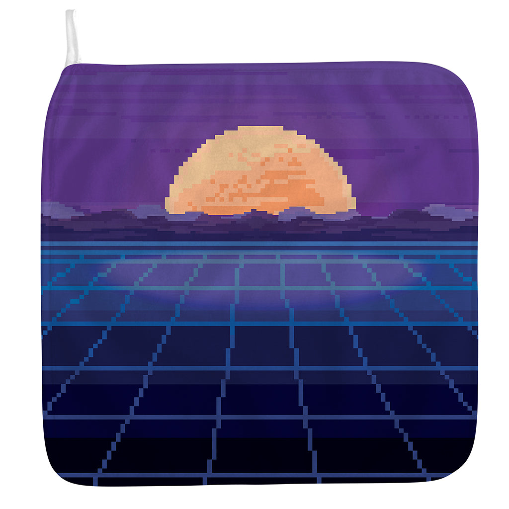 8-Bit Pixel Digital Landscape Print Hand Towel