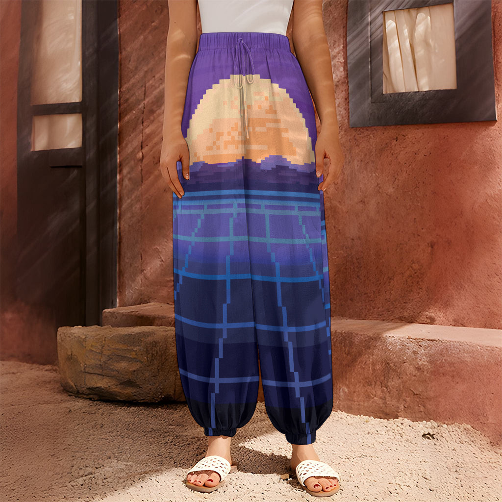 8-Bit Pixel Digital Landscape Print Harem Pants