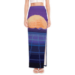 8-Bit Pixel Digital Landscape Print High Slit Maxi Skirt