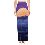 8-Bit Pixel Digital Landscape Print High Slit Maxi Skirt