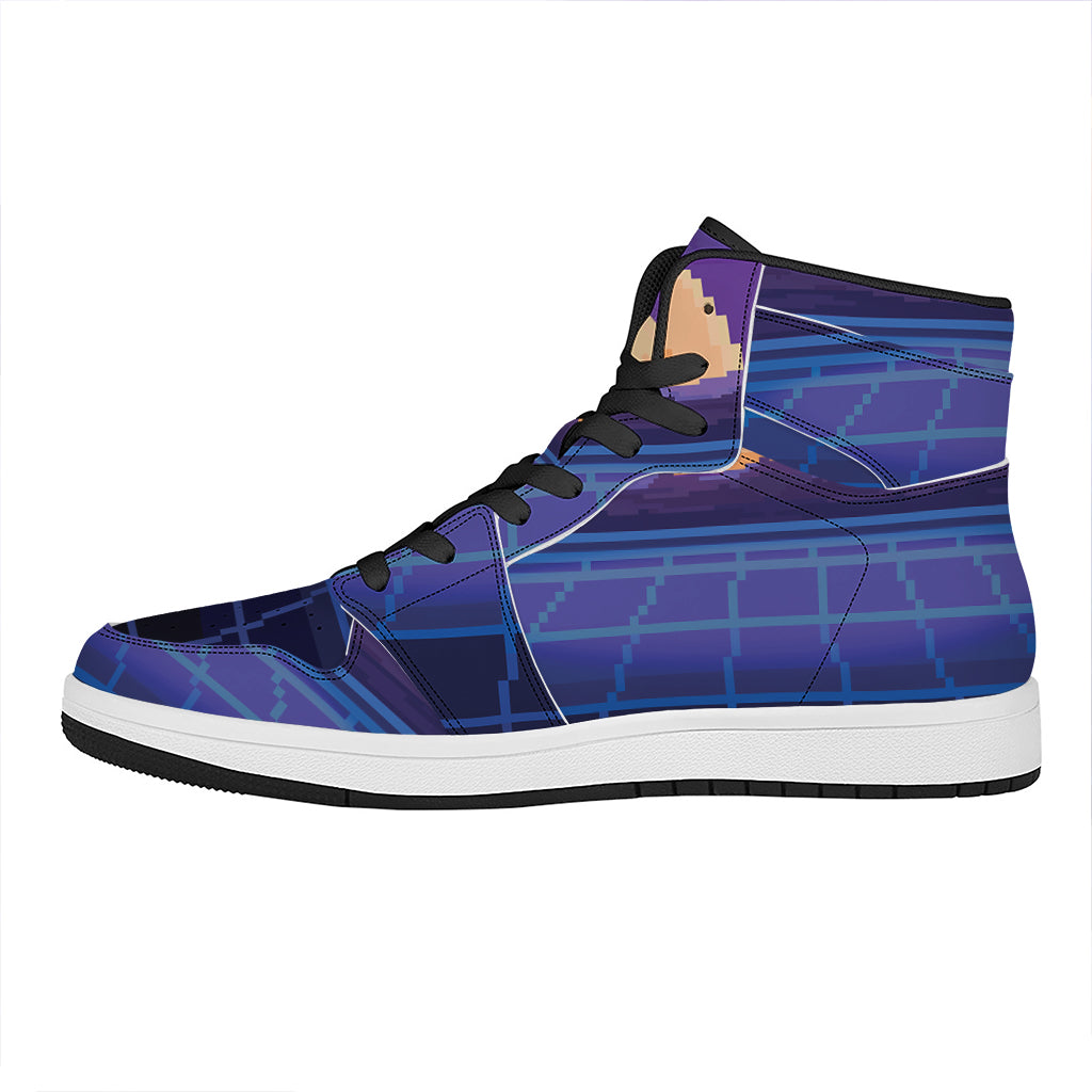 8-Bit Pixel Digital Landscape Print High Top Leather Sneakers