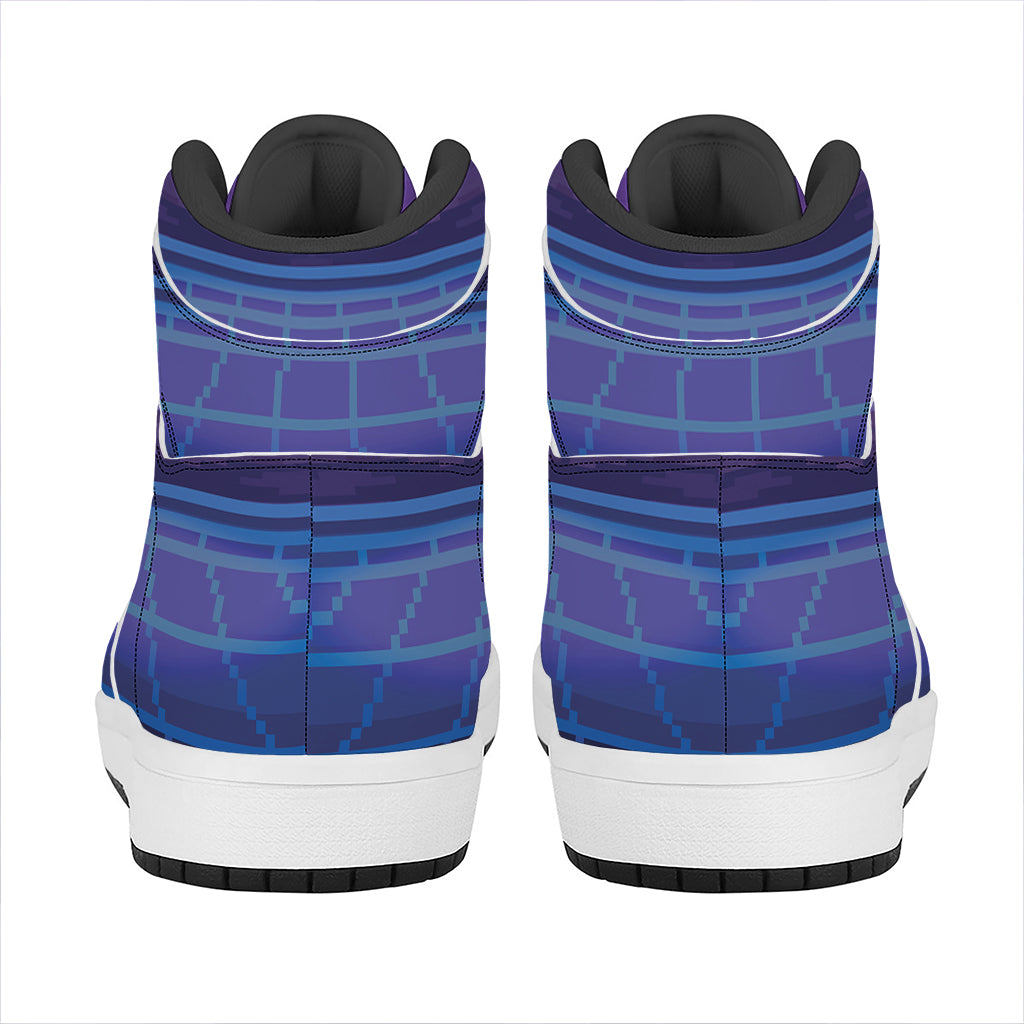 8-Bit Pixel Digital Landscape Print High Top Leather Sneakers