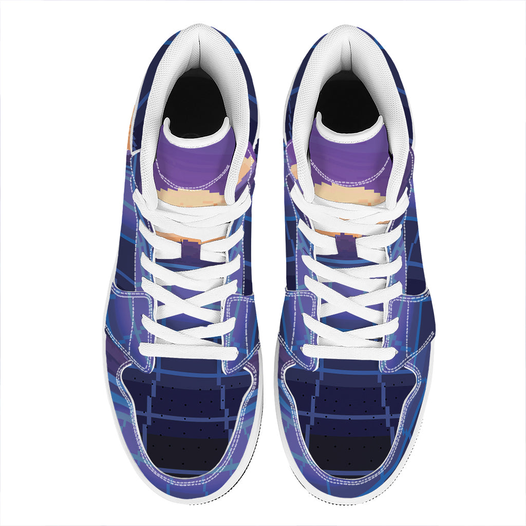 8-Bit Pixel Digital Landscape Print High Top Leather Sneakers