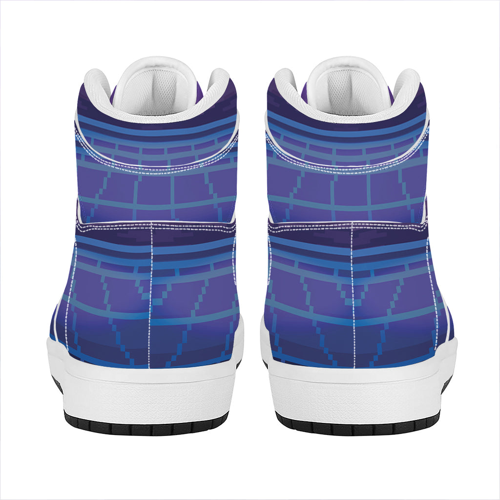 8-Bit Pixel Digital Landscape Print High Top Leather Sneakers