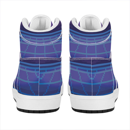 8-Bit Pixel Digital Landscape Print High Top Leather Sneakers