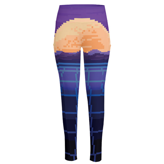8-Bit Pixel Digital Landscape Print High-Waisted Pocket Leggings