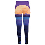 8-Bit Pixel Digital Landscape Print High-Waisted Pocket Leggings