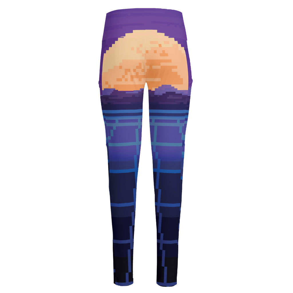 8-Bit Pixel Digital Landscape Print High-Waisted Pocket Leggings