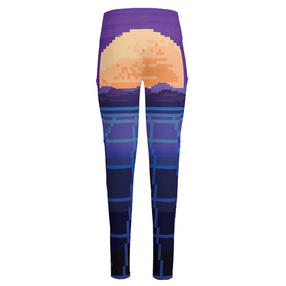 8-Bit Pixel Digital Landscape Print High-Waisted Pocket Leggings