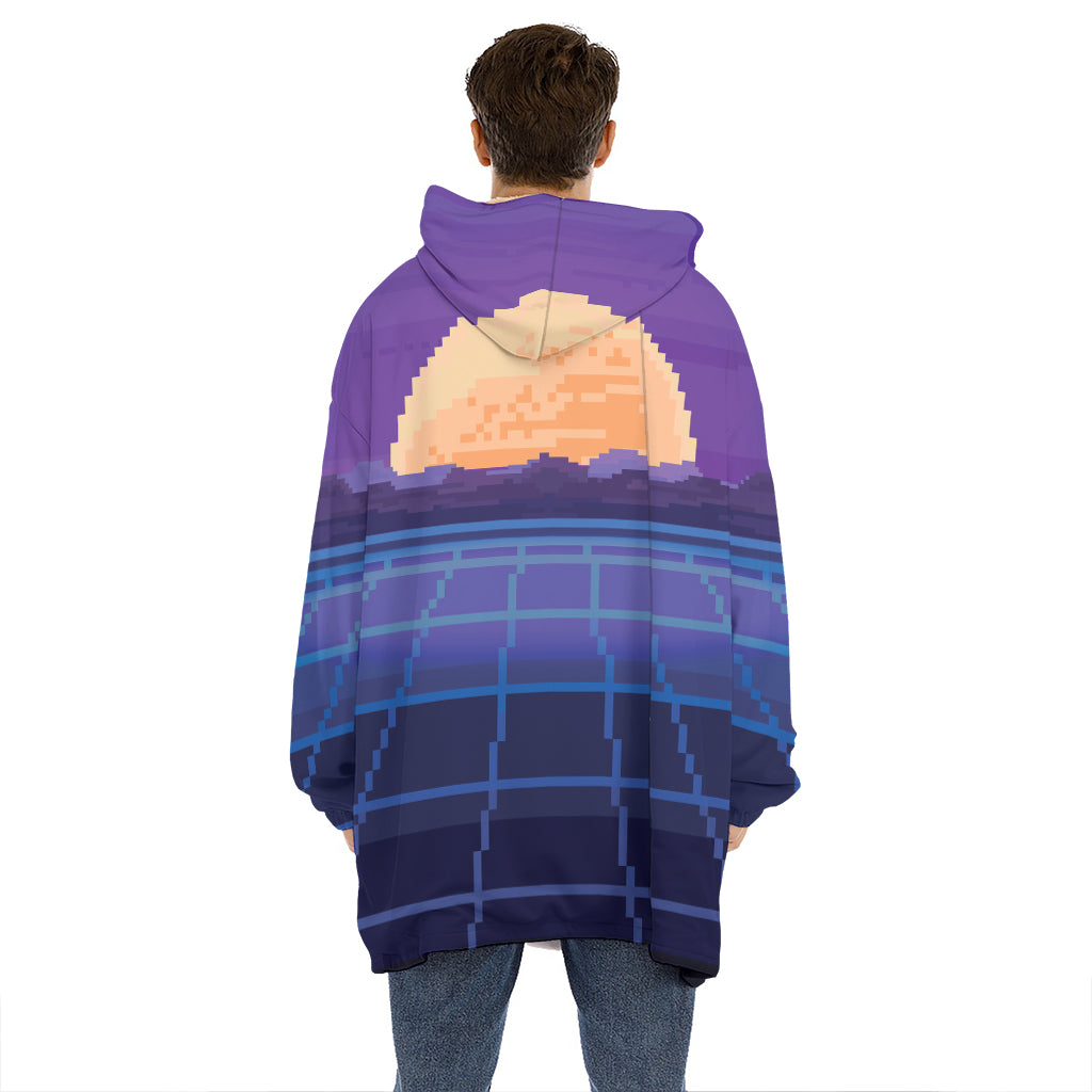 8-Bit Pixel Digital Landscape Print Hoodie Blanket